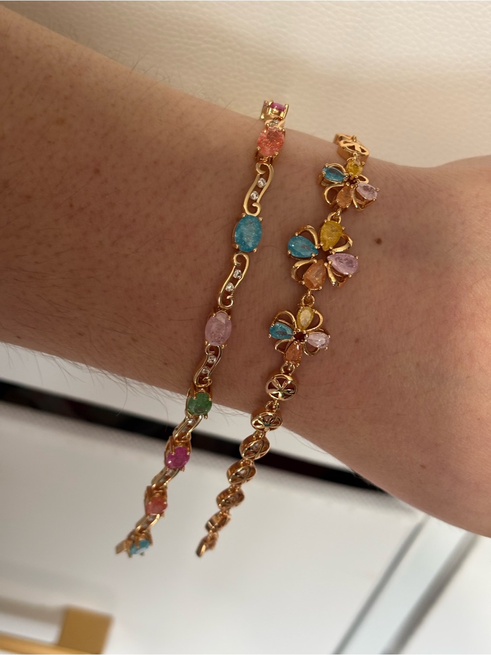 Gold-Tone Multi-Color Gemstone Bracelet Set - Elegant Women's Jewelry